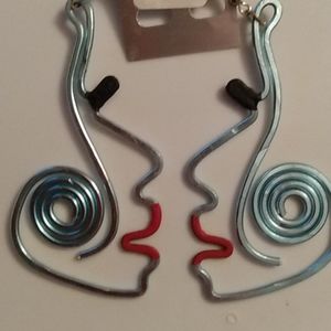 Lady Face Turquoise Blue Earrings